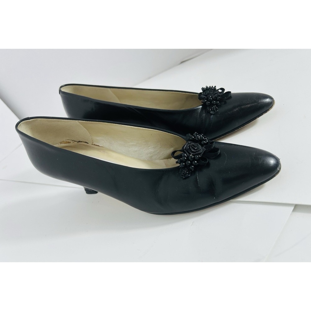 Vintage Liz Claiborne Pumps Heels 80s Black Beaded Avant Garde Size 9 Narrow